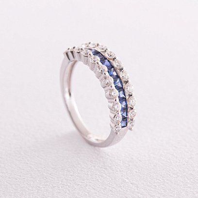 Золота каблучка з діамантами та сапфірами кб0426mi