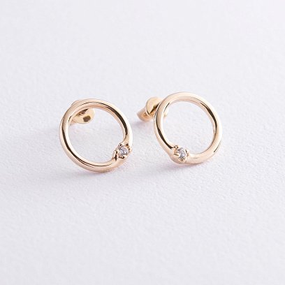 Серьги - пусеты "Удача" в желтом золоте (фианиты) с06938