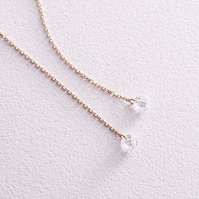 Сережки - пусети "Фіаніт на ланцюжку" у червоному золоті с08038 №4