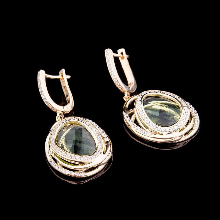 Золотые серьги с празиолитом и фианитами с03879 от ювелирного магазина Оникс - 2