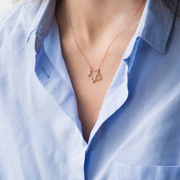 Золоте кольє "Зірка і серце" (фіаніти) кол01092 від ювелірного магазину Онікс - 2