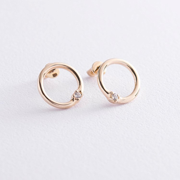 Серьги - пусеты "Удача" в желтом золоте (фианиты) с06938 от ювелирного магазина Оникс