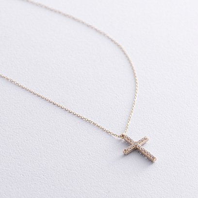 Золоте кольє з хрестиком (чорні та білі фіаніти) кол00811 №4