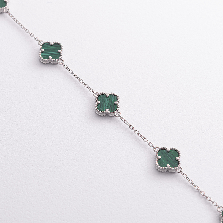 Серебряный браслет "Клевер" (малахит) 141825 от ювелирного магазина Оникс - 1