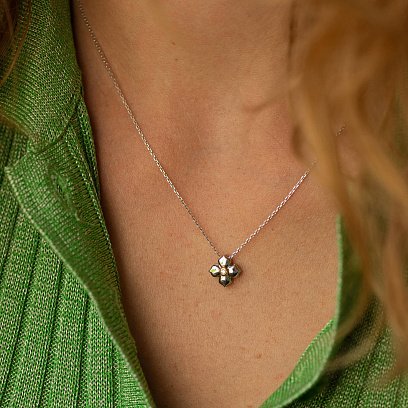 Золотое колье "Клевер" с бриллиантом 735141121 №4