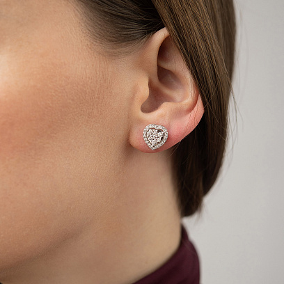 Золотые серьги - пусеты "Сердечки" с бриллиантами сб0613cha №8