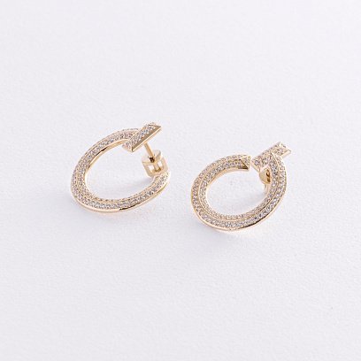 Серьги - пусеты "Evelyn" в желтом золоте (фианиты) с08668 №6