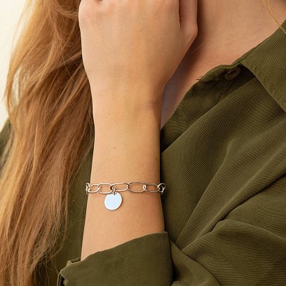 Срібний браслет "Ланцюжок з монеткою" (можливе гравіювання) 141628 №4