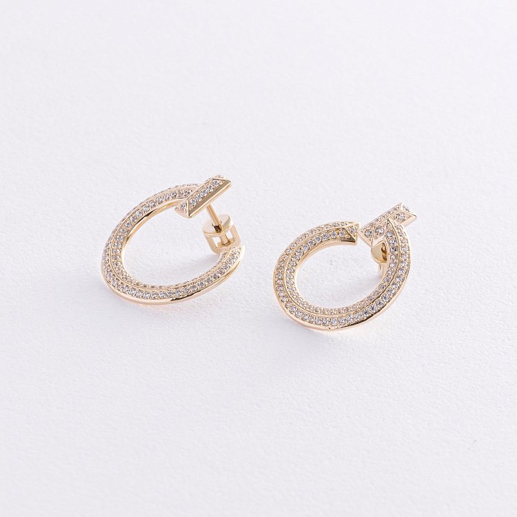 Серьги - пусеты "Evelyn" в желтом золоте (фианиты) с08668 от ювелирного магазина Оникс - 5