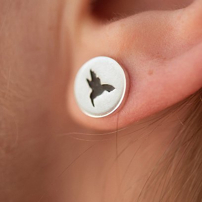 Сережки - пусети "Колібрі" в сріблі 122645 №5