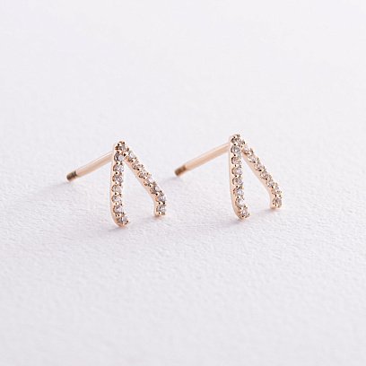 Серьги - пусеты "Акцент" с фианитами (желтое золото) с08472 №3