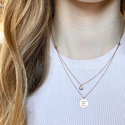 Подвійне золоте кольє з монеткою і фіанітом (можливе гравіювання) кол01573 №6