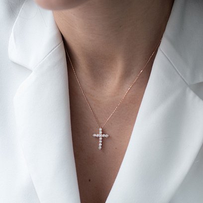 Колье "Крестик" в красном золоте (фианиты) кол01811 №4