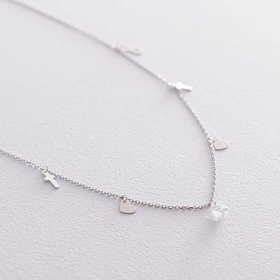 Кольє "Вір надійся кохай" з фіанітом  в білому золоті кол01829 №3