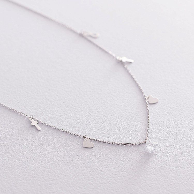 Кольє "Вір надійся кохай" з фіанітом  в білому золоті кол01829 від ювелірного магазину Онікс - 2