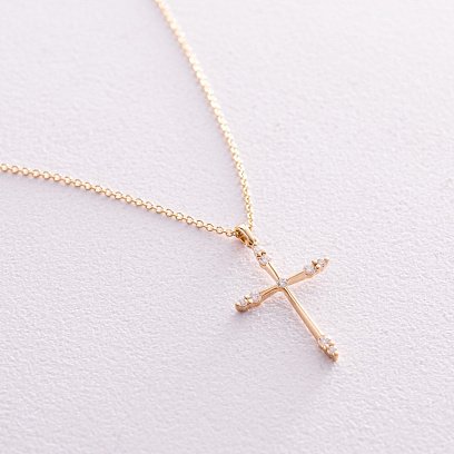Золотое колье "Крестик" с бриллиантами колб0084са