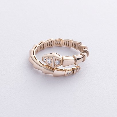 Кольцо "Змея" в желтом золоте (фианиты) к08026 №5