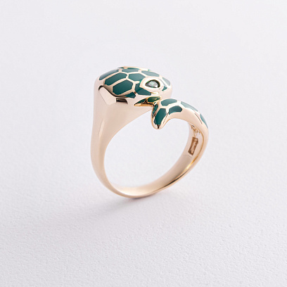 Золота каблучка "Змія" (емаль, фіаніти) к07397 №4