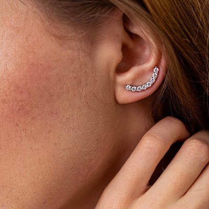 Срібні сережки - клаймбери "Сільвія" з фіанітами 40022 №8