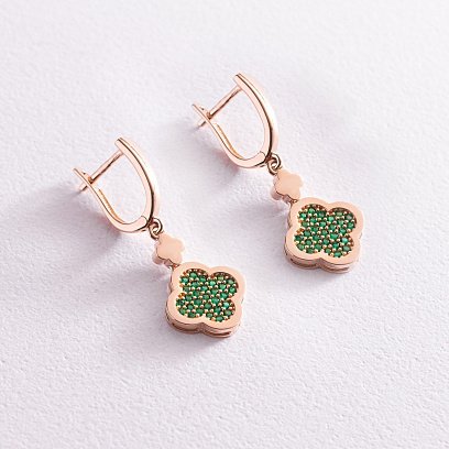 Сережки "Конюшина" в червоному золоті (фіаніти) с07633 №4