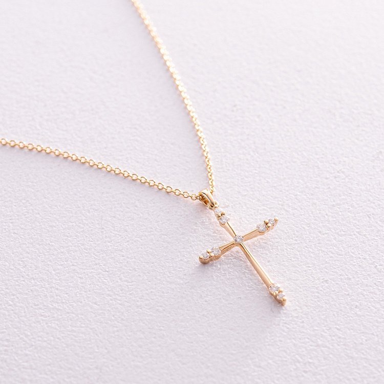 Золотое колье "Крестик" с бриллиантами колб0084са от ювелирного магазина Оникс