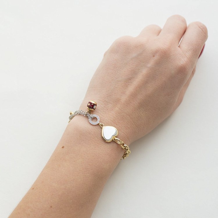 Золотой браслет "Сердце" с эмалью и фианитами б02301 от ювелирного магазина Оникс - 8