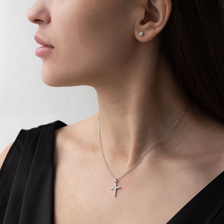 Золотий хрестик з діамантами пб0211mr від ювелірного магазину Онікс - 1