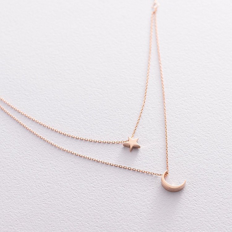 Подвійне кольє "Зірка і місяць" в червоному золоті кол01871 від ювелірного магазину Онікс - 2