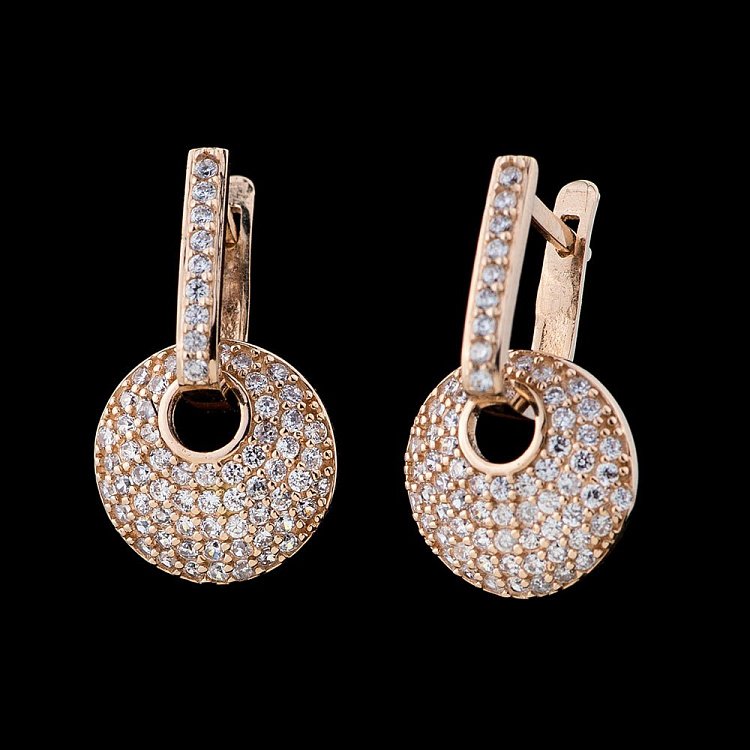 Золотые серьги с фианитами с01587 от ювелирного магазина Оникс - 1