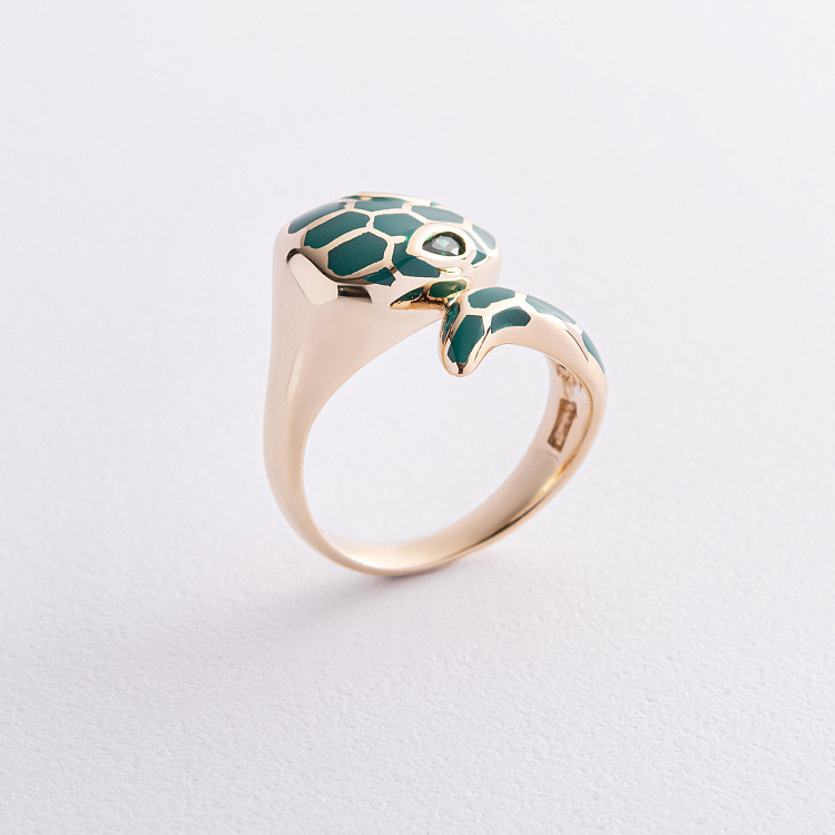 Золота каблучка "Змія" (емаль, фіаніти) к07397 від ювелірного магазину Онікс - 3