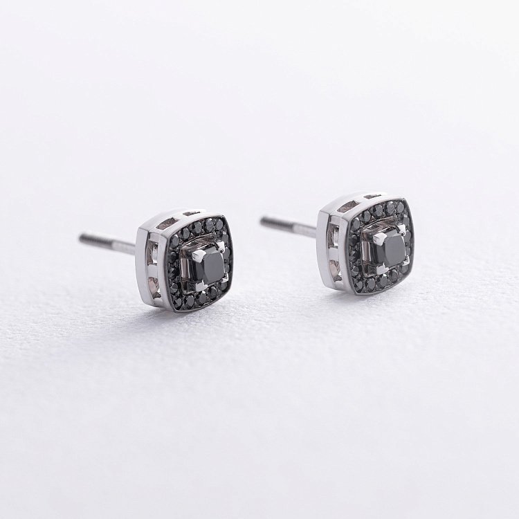 Золотые серьги - пусеты 2 в 1 с черными бриллиантами 332921122 от ювелирного магазина Оникс