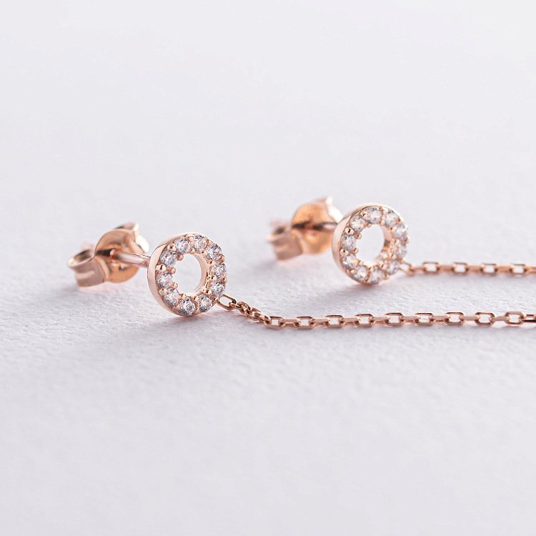 Сережки - пусети "Кружечки" в червоному золоті (фіаніти) с07270 від ювелірного магазину Онікс - 4