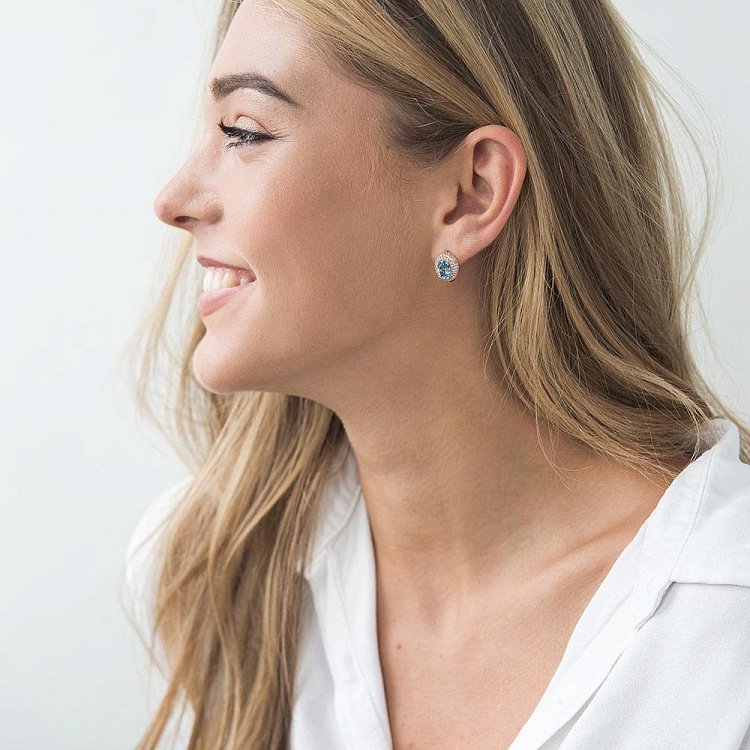 Золотые серьги с голубым топазом и фианитами с04198 от ювелирного магазина Оникс - 4