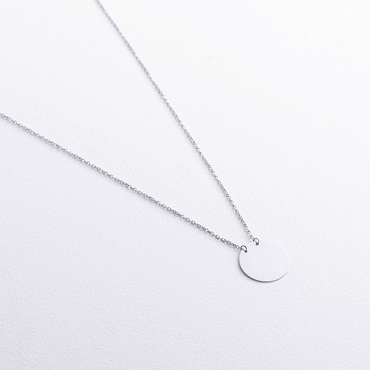 Колье "Монетка" в белом золоте (возможна гравировка) кол02460 от ювелирного магазина Оникс - 2