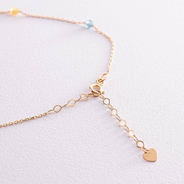 Колье "Free" в желтом золоте (голубые и желтые фианиты) кол02246 от ювелирного магазина Оникс - 10