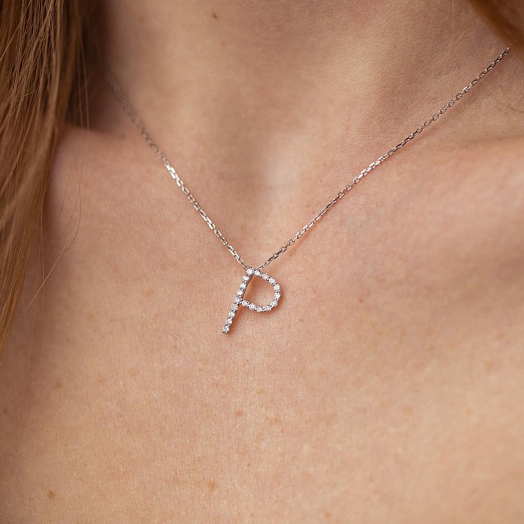 Золоте кольє з літерою "Р" з діамантами 134031121 від ювелірного магазину Онікс - 5