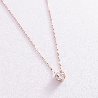 Золотое колье с одним фианитом кол01190 №3