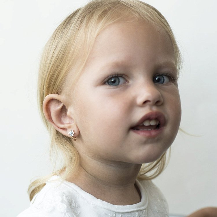 Золоті дитячі сережки "Квіточки" з фіанітами с03530 від ювелірного магазину Онікс - 2