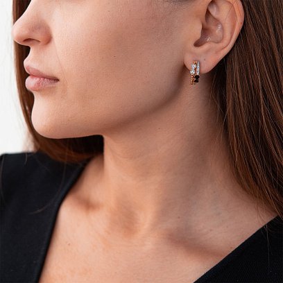 Золотые серьги "Бантики" с фианитами с04910 №2