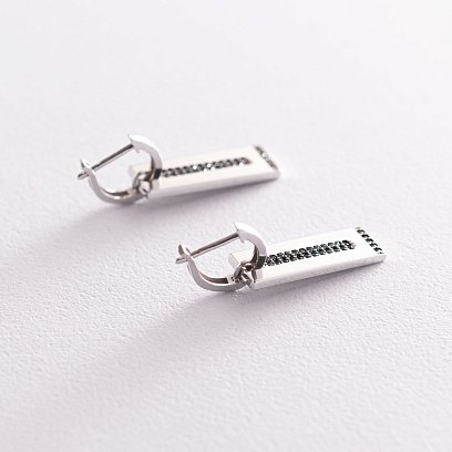 Серьги в белом золоте с черными фианитами с07165 №3