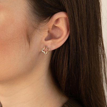 Серьги - пусеты "Клевер" в красном золоте с06965 №2