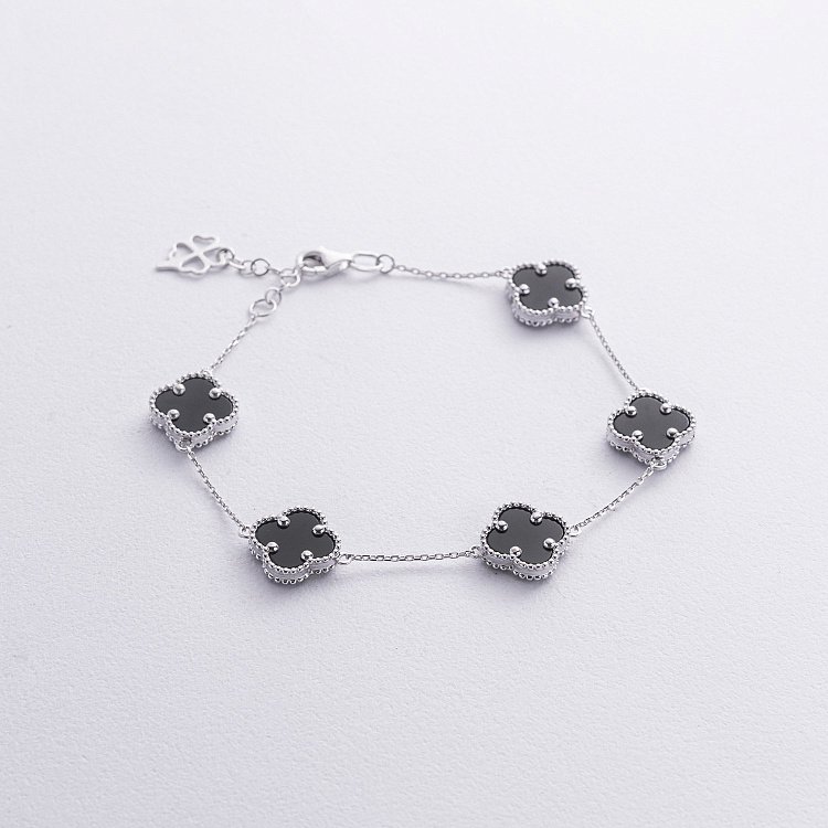 Браслет "Клевера" с ониксом (белое золото) б05438 от ювелирного магазина Оникс