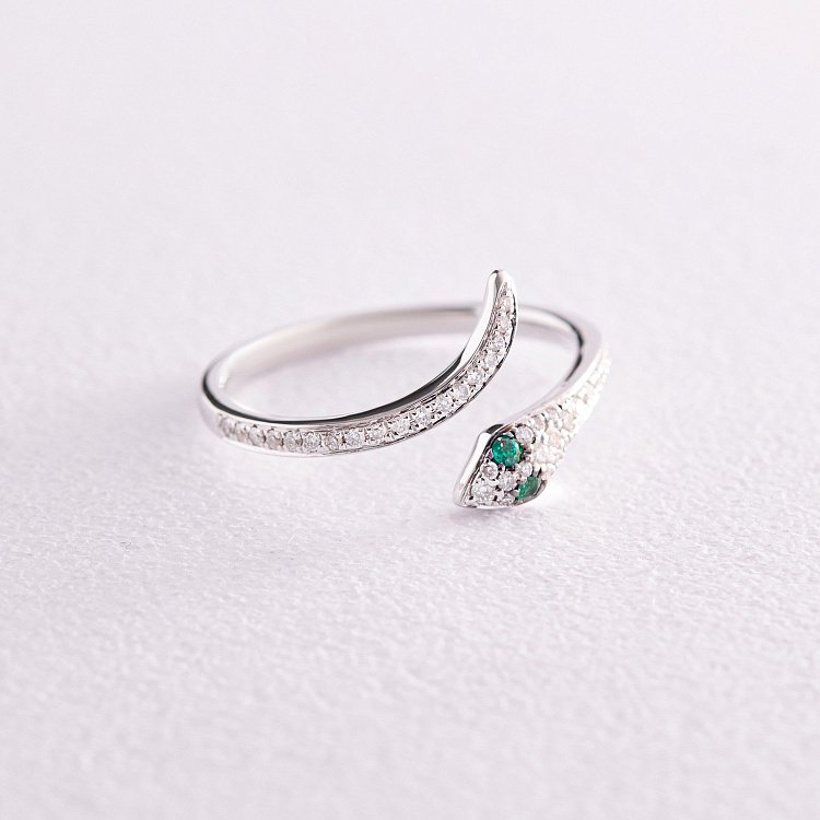 Золотое кольцо "Змея" с бриллиантами и изумрудами кб0449ca от ювелирного магазина Оникс