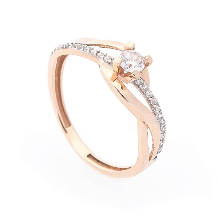 Золота заручальна каблучка з фіанітами к03342 від ювелірного магазину Онікс