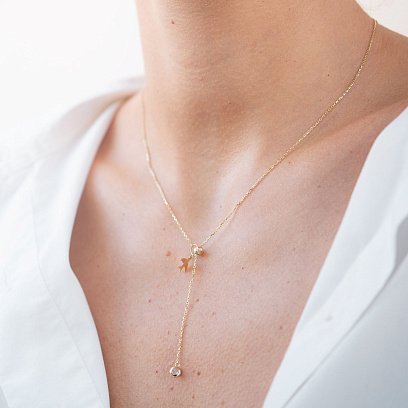 Колье "Ласточка" в желтом золоте (фианит) кол01859 №3