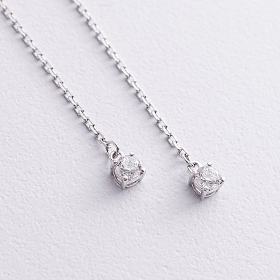 Серебряные серьги - протяжки с фианитами 123102 №6