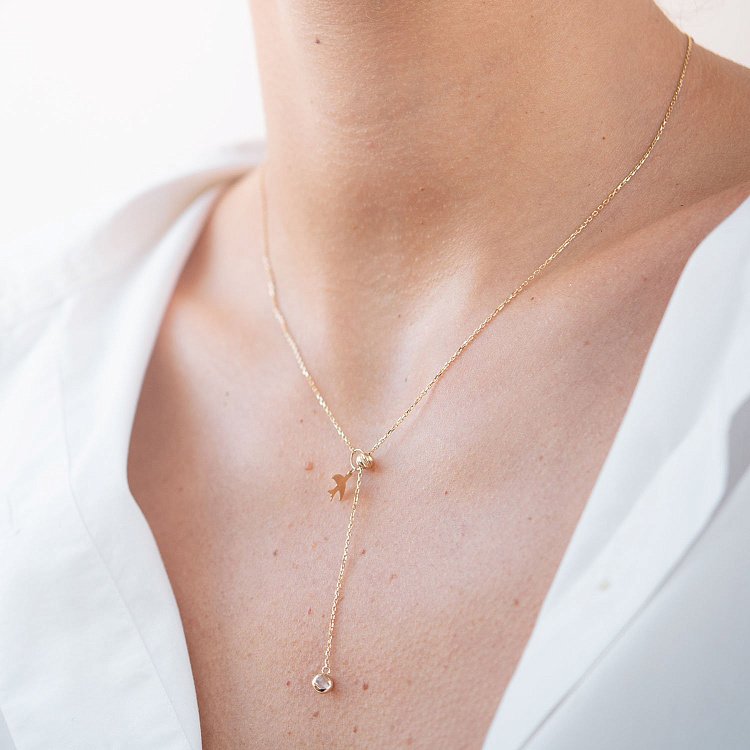 Колье "Ласточка" в желтом золоте (фианит) кол01859 от ювелирного магазина Оникс - 2