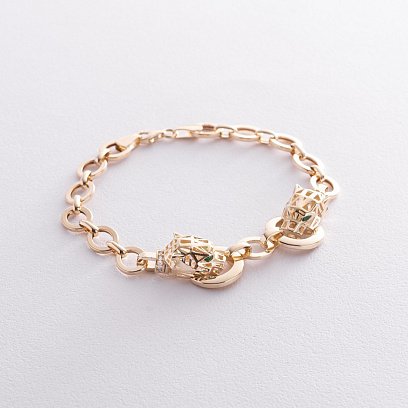 Браслет "Пантера" в желтом золоте (фианиты) б05311