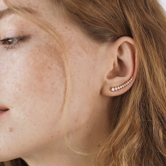 Серьги - клаймберы с фианитами (желтое золото) с08437 №3