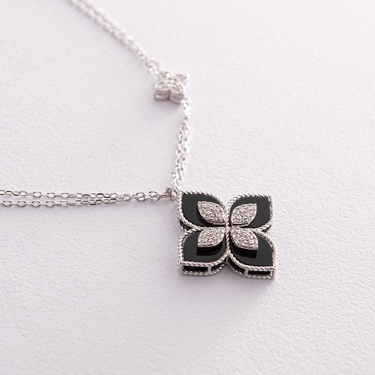 Срібне кольє "Конюшина" (полімер, фіаніти) 181232 від ювелірного магазину Онікс - 2